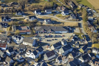 Aerial view, Penny supermarket, Elspe, Lennestadt, Sauerland, North Rhine-Westphalia, Germany, DE,