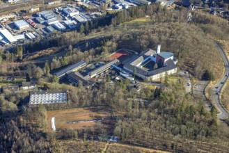 Aerial view, monastery church, Gymnasium Maria Königin, Altenhundem, Lennestadt, Sauerland, North