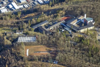 Aerial view, monastery church, Gymnasium Maria Königin, Altenhundem, Lennestadt, Sauerland, North
