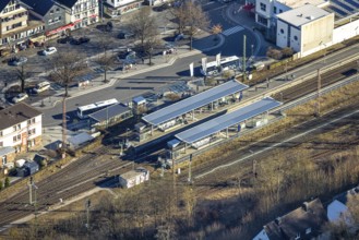 Aerial view, Lennestadt-Altenhundem railway station and platforms, ZOB bus station, Altenhundem,