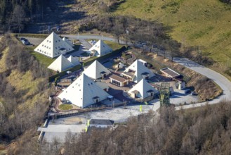 Aerial view, Galileo Park, Sauerland Pyramids, Meggen, Lennestadt, Sauerland, North