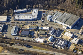 Aerial view, commercial area Zur Christinenhütte, Meggen, Lennestadt, Sauerland, North