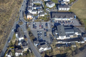 Aerial view, Sauerlandhalle venue, federal road B236 with roundabout, Altenhundem, Lennestadt,