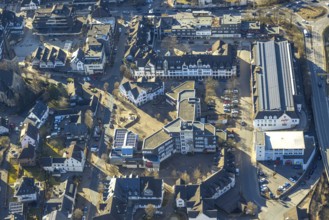 Aerial view, town hall Lennestadt and Thomas-Morus-Platz, on the right shopping centre Gartenstraße