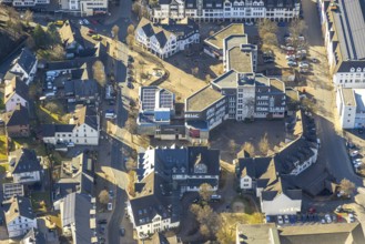 Aerial view, town hall Lennestadt and Thomas-Morus-Platz, Altenhundem, Lennestadt, Sauerland, North