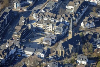 Aerial view, Church of St. Agatha and market place, Altenhundem, Lennestadt, Sauerland, North