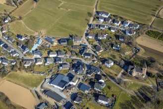 Aerial view, new residential area, local view Heisberg Albaum with church Herz-Jesu Albaum,