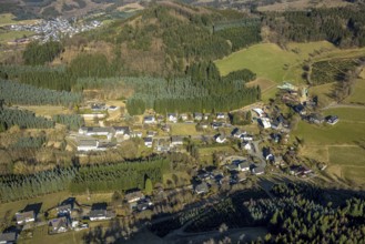 Aerial view, residential area, local view Marmecke, forest area, hilly landscape with forest