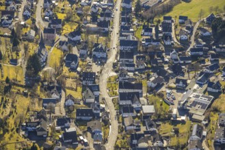 Aerial view, town centre residential area Oberhundem, Kirchhundem, Sauerland, North
