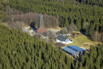 Aerial photo, Rhein-Weser-Turm, restaurant and mountain inn with observation tower, Oberhundem,