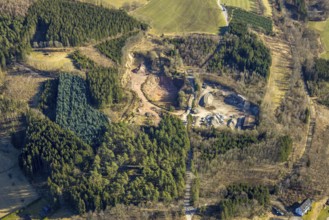 Aerial view, quarry Behle Naturstein, Würdinghausen, Kirchhundem, Sauerland, North