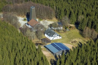 Aerial photo, Rhein-Weser-Turm, restaurant and mountain inn with observation tower, Oberhundem,