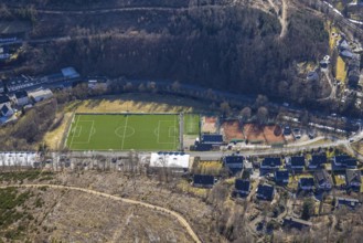 Aerial photo, football stadium sports field FC Kirchhundem and tennis courts TC Rot-Weiß