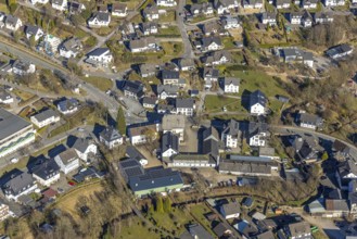 Aerial view, town centre residential area Würdinghausen, Kirchhundem, Sauerland, North