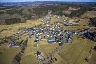 Aerial view, residential area local view, forest area hilly landscape with forest damage,