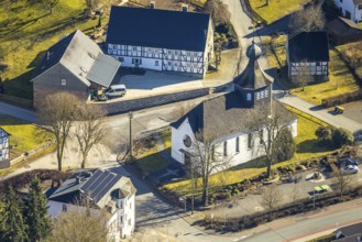 Aerial view, church and chapel St. Johannes Baptist, Flape, Kirchhundem, Sauerland, North