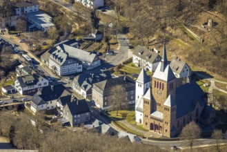 Aerial view, Church of St. Peter and Paul, Kirchhundem, Sauerland, North Rhine-Westphalia, Germany,