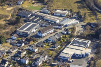 Aerial view, commercial area Würdinghausen, Kirchhundem, Sauerland, North Rhine-Westphalia,