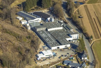 Aerial view, Dehonit Deutsche Holzveredelung Werk im Gewerbegebiet Würdinghausen, Kirchhundem,