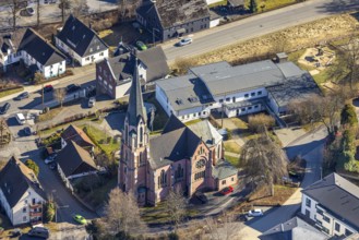 Aerial view, St. Johannes Baptist Catholic Church and Family Centre, Welschen Ennest, Kirchhundem,