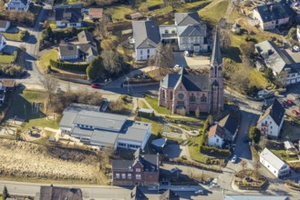 Aerial view, St. Johannes Baptist Catholic Church and Family Centre, Welschen Ennest, Kirchhundem,