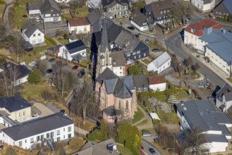 Aerial view, catholic St. Johannes Baptist church, Welschen Ennest, Kirchhundem, Sauerland, North