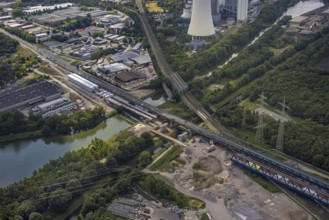 Aerial view, large construction site motorway junction Herne with tunnel construction, motorway A43