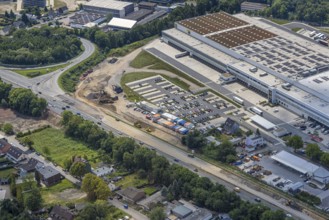 Aerial view, large construction site motorway junction Herne with tunnel construction, motorway A43