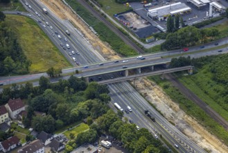 Aerial view, large construction site motorway junction Herne with tunnel construction, motorway A43