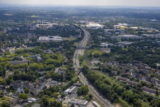Aerial view, large construction site motorway junction Herne with tunnel construction, motorway A43