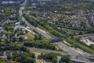Aerial view, large construction site motorway junction Herne with tunnel construction, motorway A43