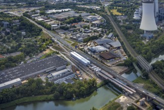 Aerial view, large construction site motorway junction Herne with tunnel construction, motorway A43