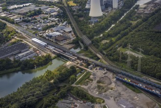 Aerial view, large construction site motorway junction Herne with tunnel construction, motorway A43