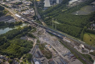 Aerial view, large construction site motorway junction Herne with tunnel construction, motorway A43
