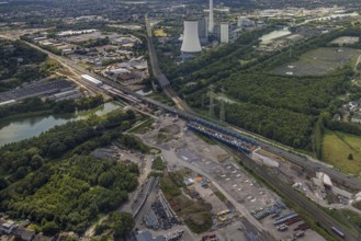 Aerial view, large construction site motorway junction Herne with tunnel construction, motorway A43