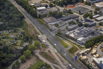 Aerial view, large construction site motorway junction Herne with tunnel construction, motorway A43