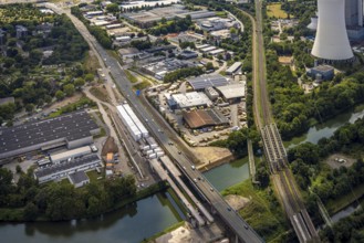Aerial view, large construction site motorway junction Herne with tunnel construction, motorway A43