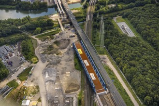 Aerial view, large construction site motorway junction Herne with tunnel construction, motorway A43
