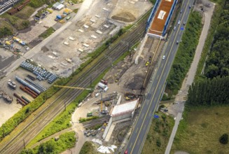 Aerial view, large construction site motorway junction Herne with tunnel construction, motorway A43