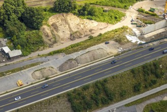 Aerial view, large construction site motorway junction Herne with tunnel construction, motorway A43