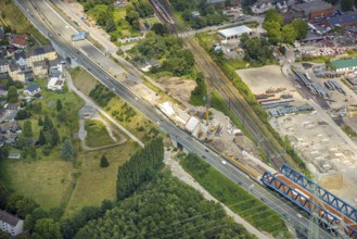 Aerial view, large construction site motorway junction Herne with tunnel construction, motorway A43