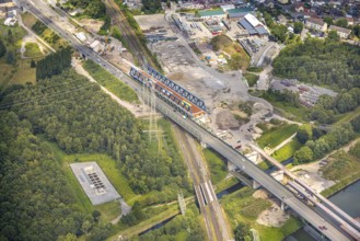 Aerial view, large construction site motorway junction Herne with tunnel construction, motorway A43
