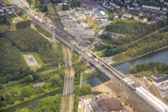 Aerial view, large construction site motorway junction Herne with tunnel construction, motorway A43