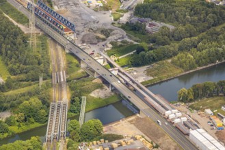 Aerial view, large construction site motorway junction Herne with tunnel construction, motorway A43