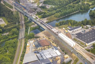 Aerial view, large construction site motorway junction Herne with tunnel construction, motorway A43