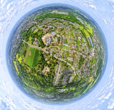 Residential area local view at Sodinger Straße, earth globe, fisheye image, fisheye image, 360