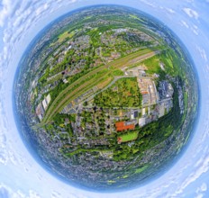 Horsthausen goods station and new residential area Horsthauser Straße, globe, fisheye image,