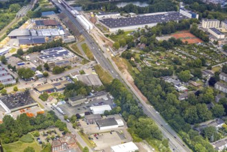 Aerial view, large construction site motorway junction Herne with tunnel construction, motorway A43