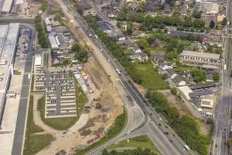 Aerial view, large construction site motorway junction Herne with tunnel construction, motorway A43