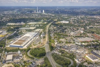 Aerial view, large construction site motorway junction Herne with tunnel construction, motorway A43